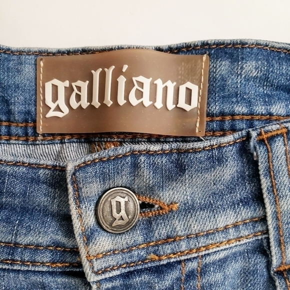 John Galliano Slim Skinny Jeans Studded Distressed Light Wash Italy Size 30 - Picture 9 of 11